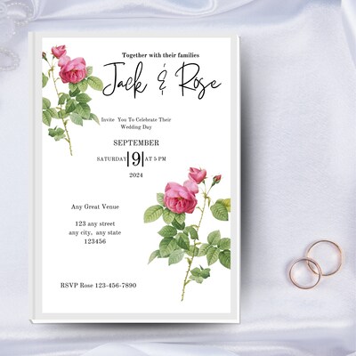 Simplistic Rose  Wedding Invitation, Digital Download, Printable - image1